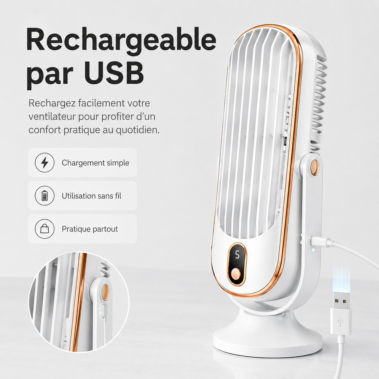 Ventilateur de Refroidissement AeroLux Elite | Double Moteur, Rotation à 720°, Rechargeable par USB & Ultra Silencieux pour un Confort Ultime Partout