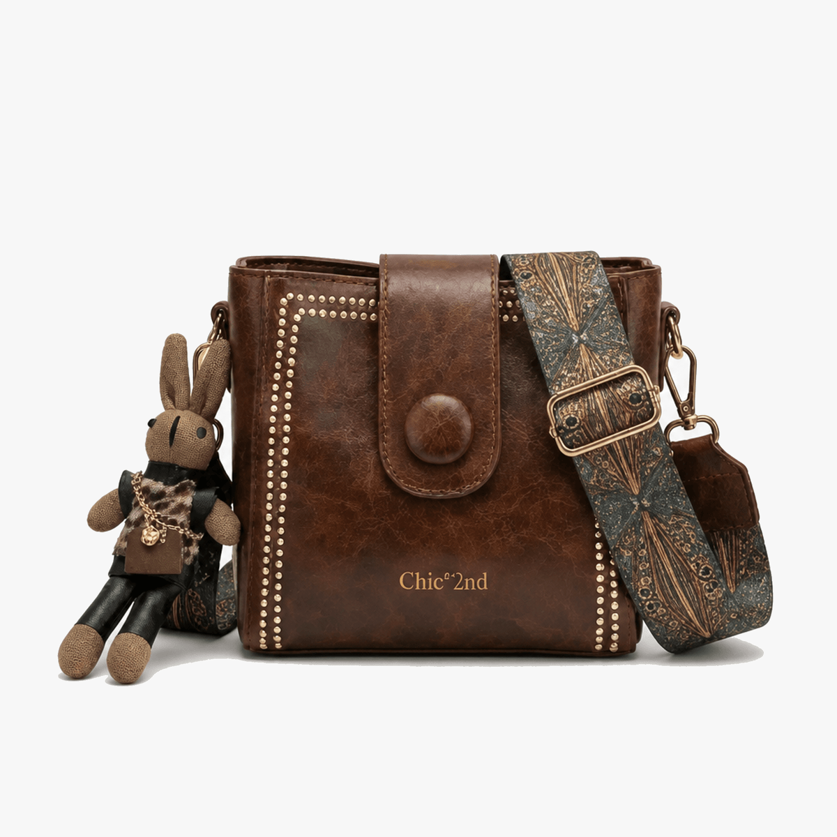 Trovata - Sac seau vintage en bandoulière avec sangle artisanale