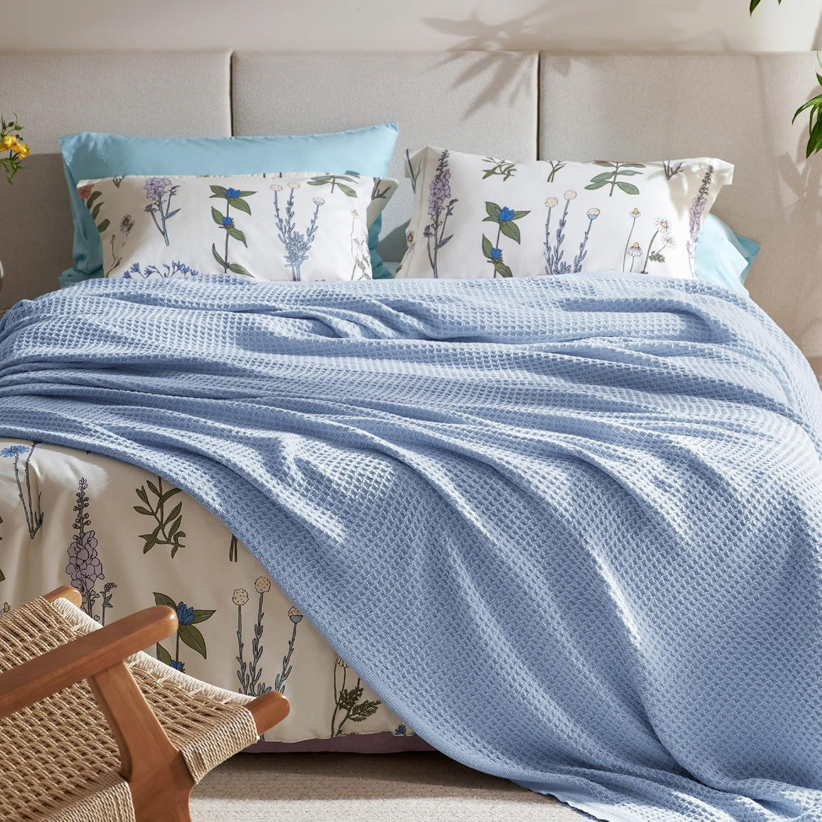 Havre Douillet | Couverture Queen 100% Coton avec Tissage Waffle Rafraîchissant | Douce et Respirante pour le Confort d'Été
