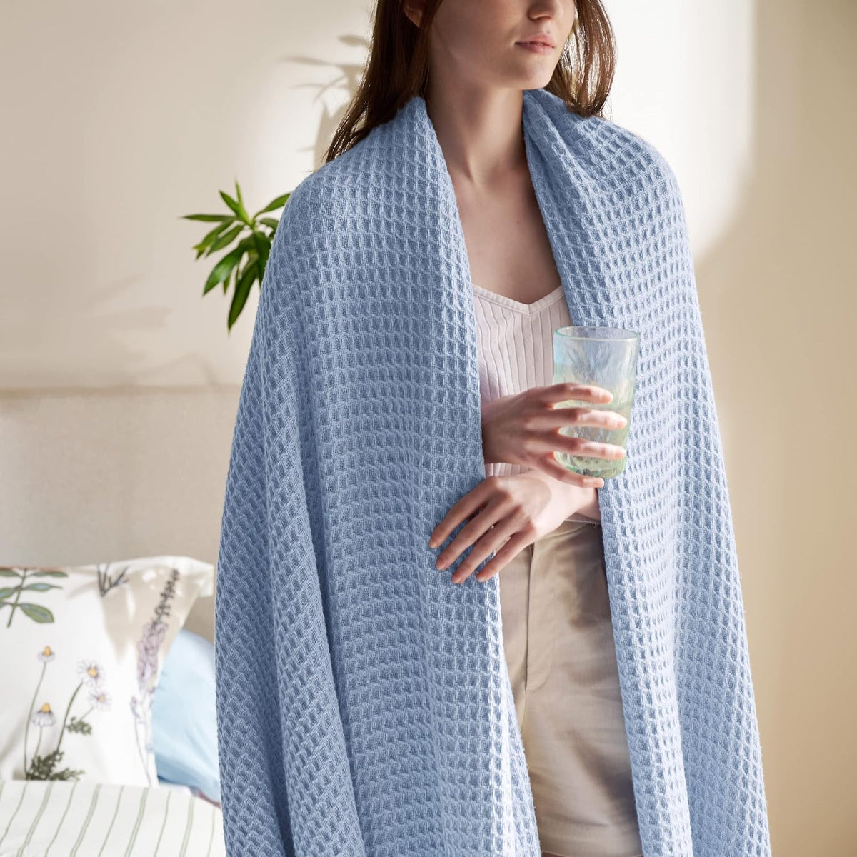 Havre Douillet | Couverture Queen 100% Coton avec Tissage Waffle Rafraîchissant | Douce et Respirante pour le Confort d'Été