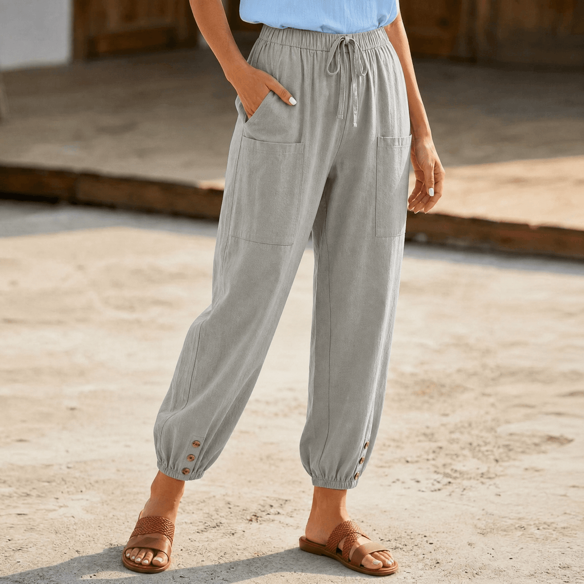 Brezia – Capris en Coton-Lin à Coupe Détendue pour Femmes