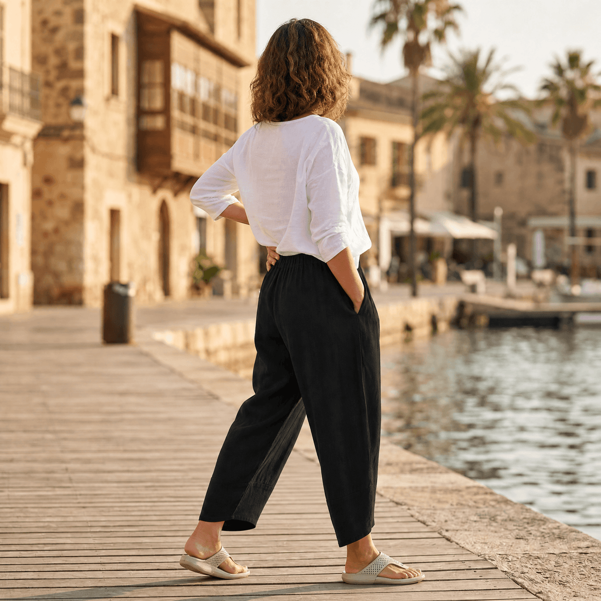 Brezia – Pantalon court en lin asymétrique pour femmes