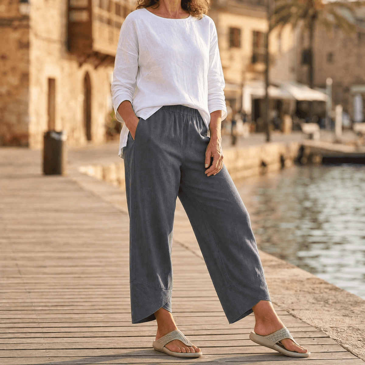 Brezia – Pantalon court en lin asymétrique pour femmes