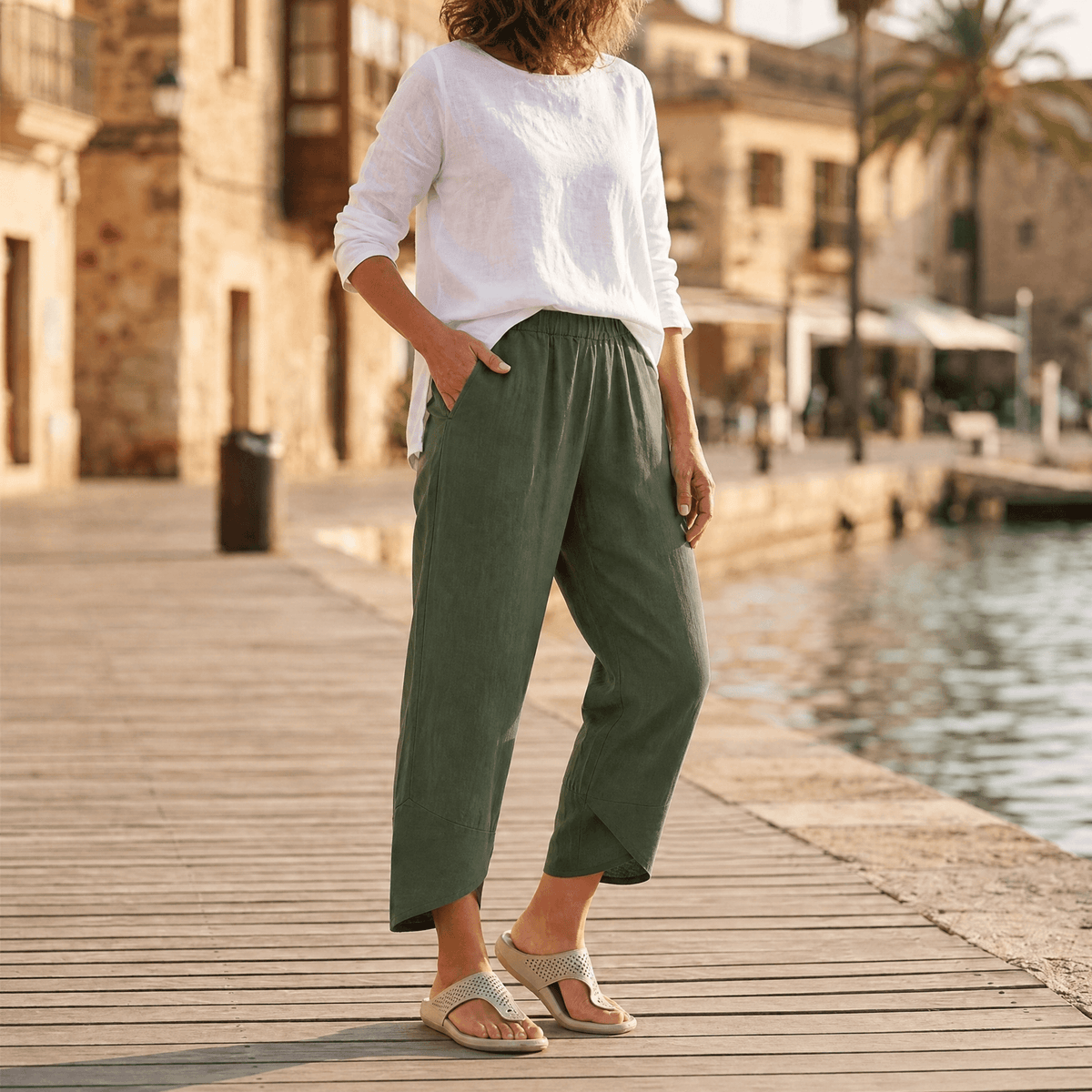 Brezia – Pantalon court en lin asymétrique pour femmes