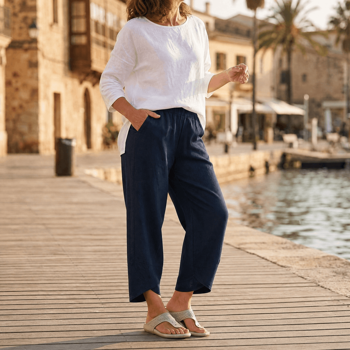 Brezia – Pantalon court en lin asymétrique pour femmes