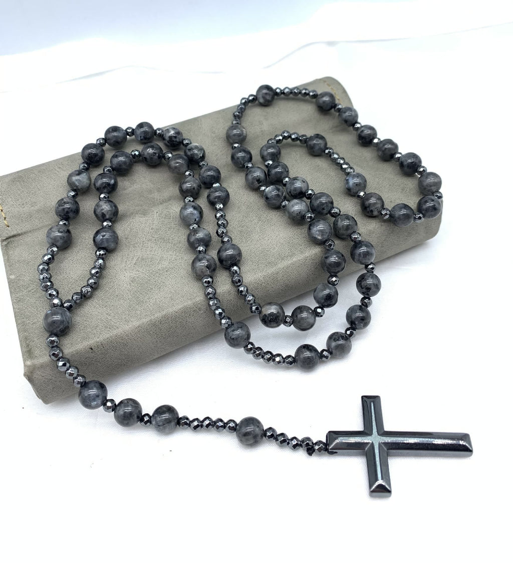 Collier en rosaires croix en œil de tigre et lapis-lazuli pour hommes – Orion
