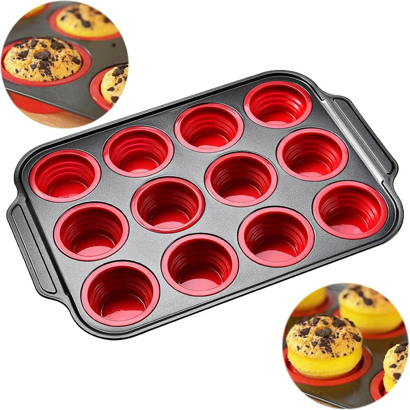 Moule à Muffins en Silicone avec Cadre Métallique Robuste