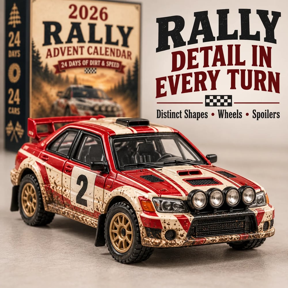 🏎️ Calendrier de l'Avent Rallye de Noël 2026 – 24 jours de vitesse et de suspense, 24 voitures de rallye à collectionner (modèles 2D)
