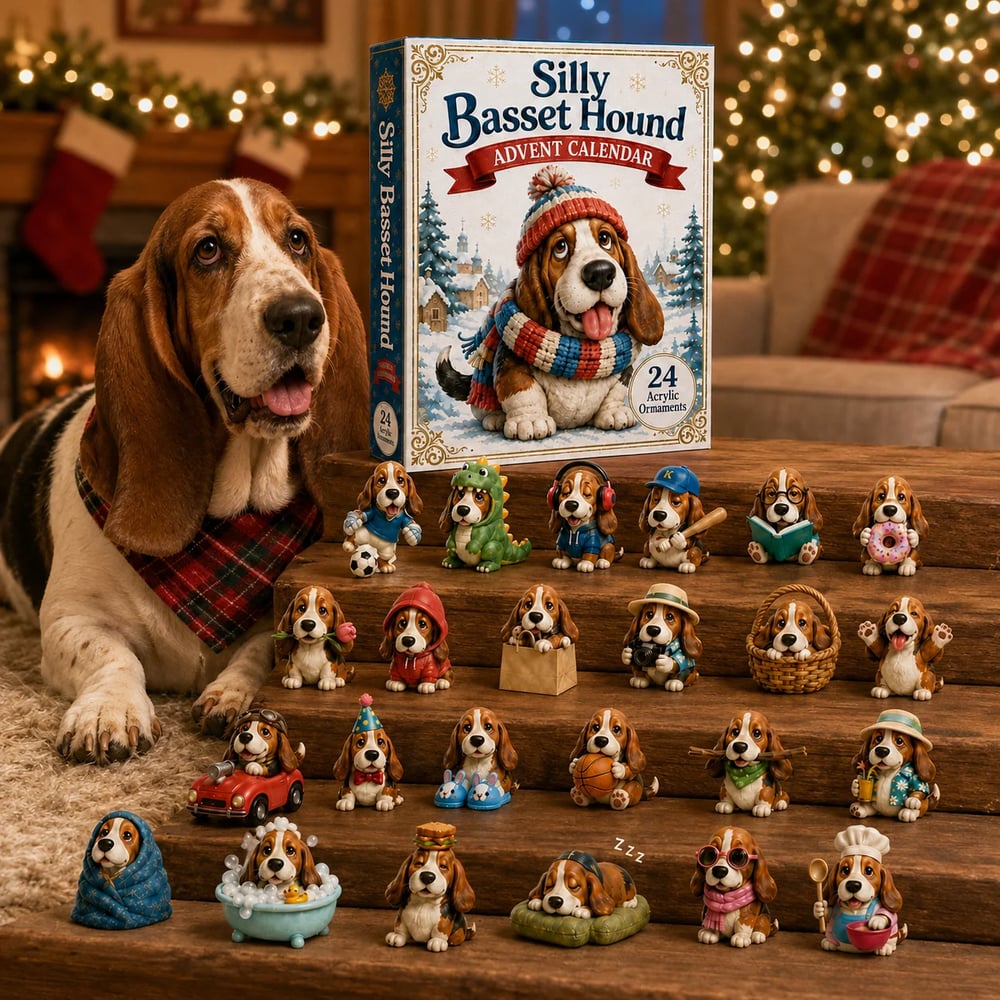 🔥🎁Calendrier de l'Avent Basset Hound Idiot 2026 - Compte à rebours festif de 24 jours