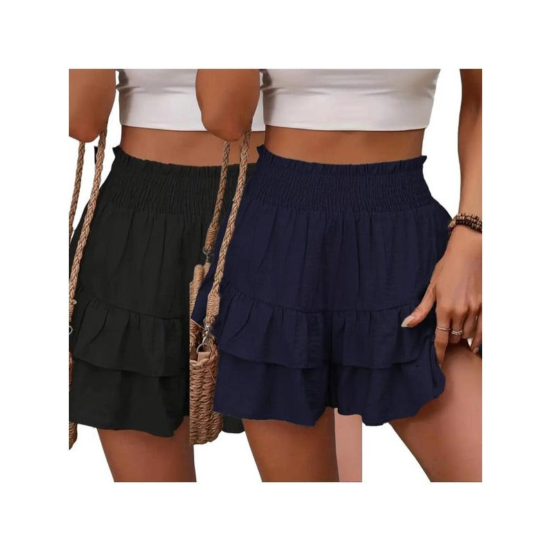 Shorts à volants smockés taille haute – Bas de lounge léger à double couche