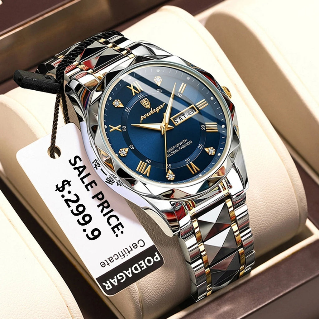 Montre-bracelet de luxe pour hommes, étanche, de la marque haut de gamme avec fonction lumineuse