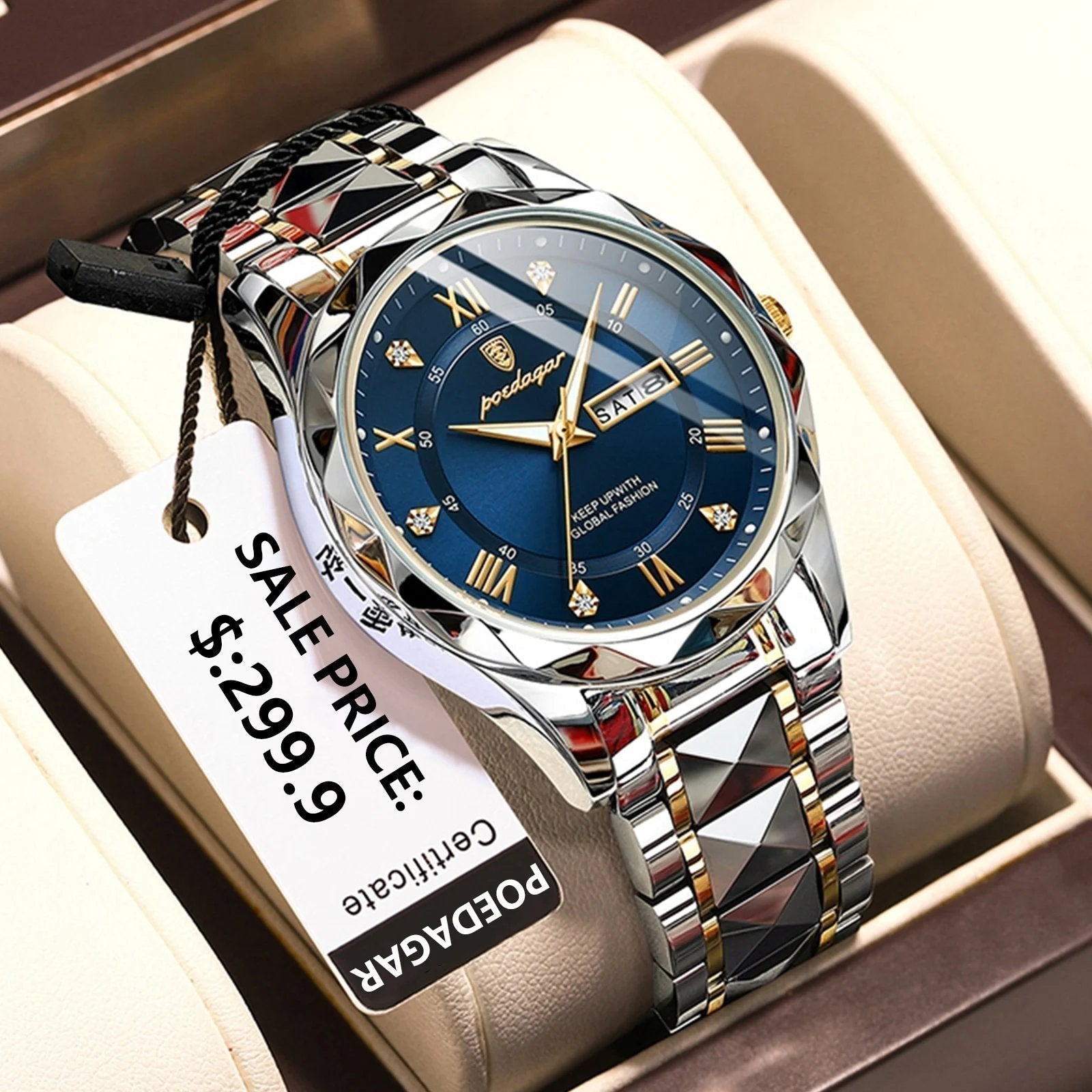 Montre-bracelet de luxe pour hommes, étanche, de la marque haut de gamme avec fonction lumineuse
