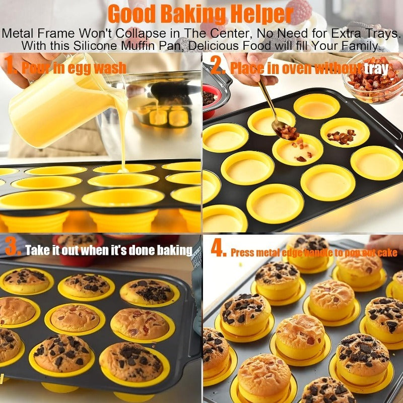 Moule à Muffins en Silicone avec Cadre Métallique Robuste