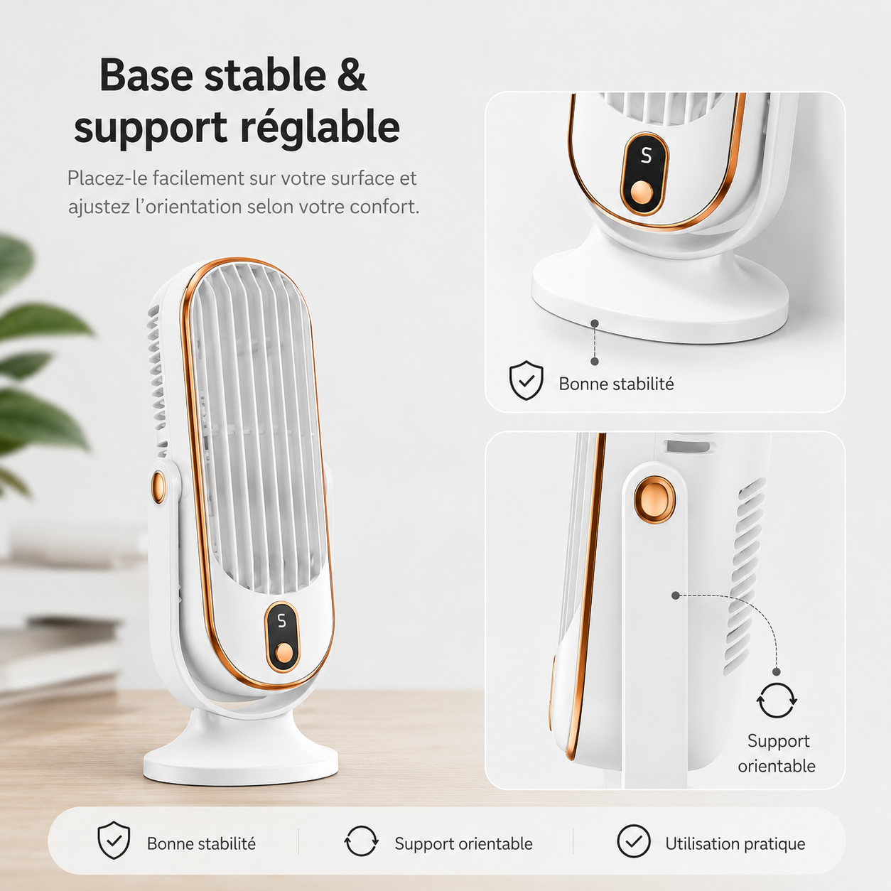 Ventilateur de Refroidissement AeroLux Elite | Double Moteur, Rotation à 720°, Rechargeable par USB & Ultra Silencieux pour un Confort Ultime Partout