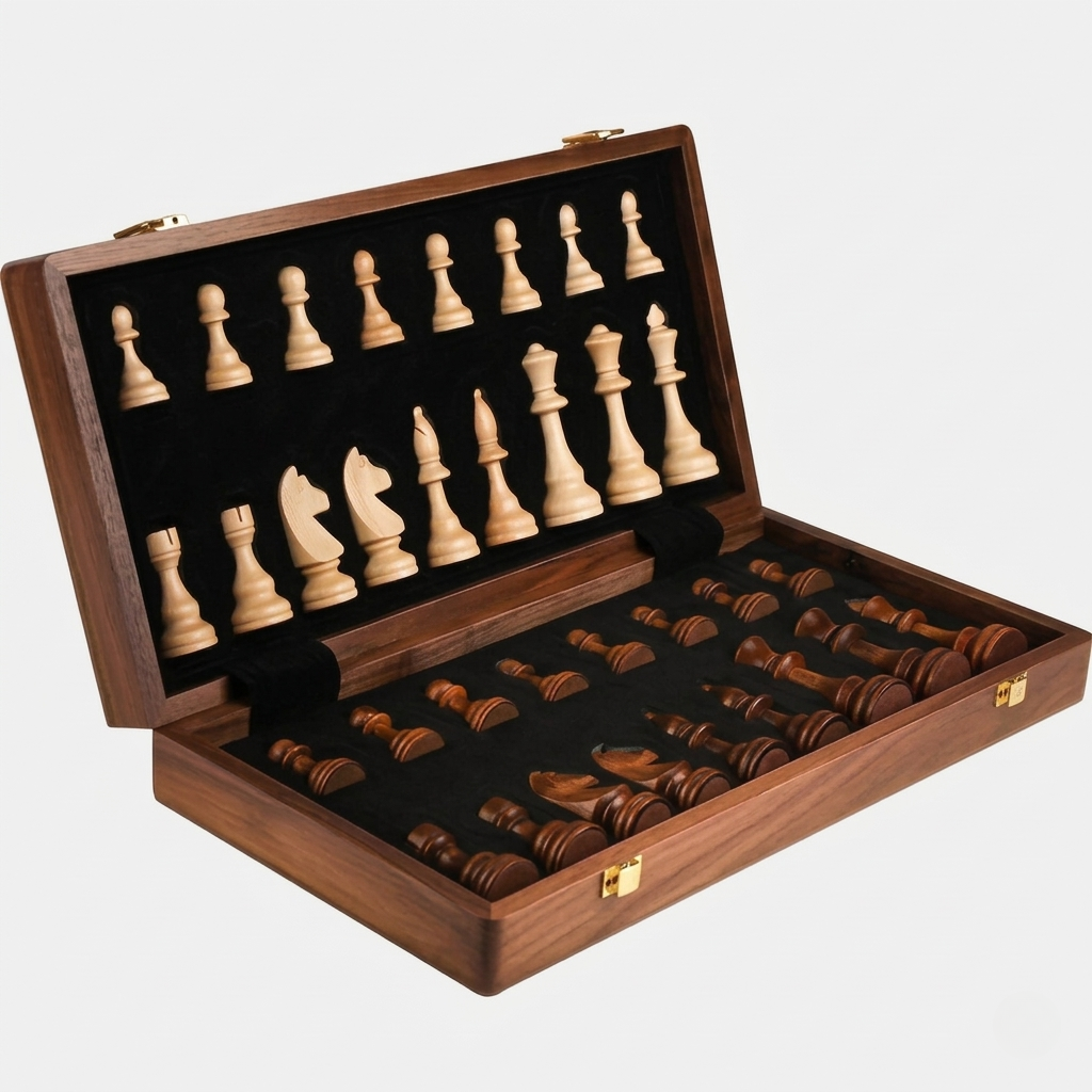 Set d'Échecs en Bois de Noyer Artisanale Échiquier Premium avec Rangement Intégré