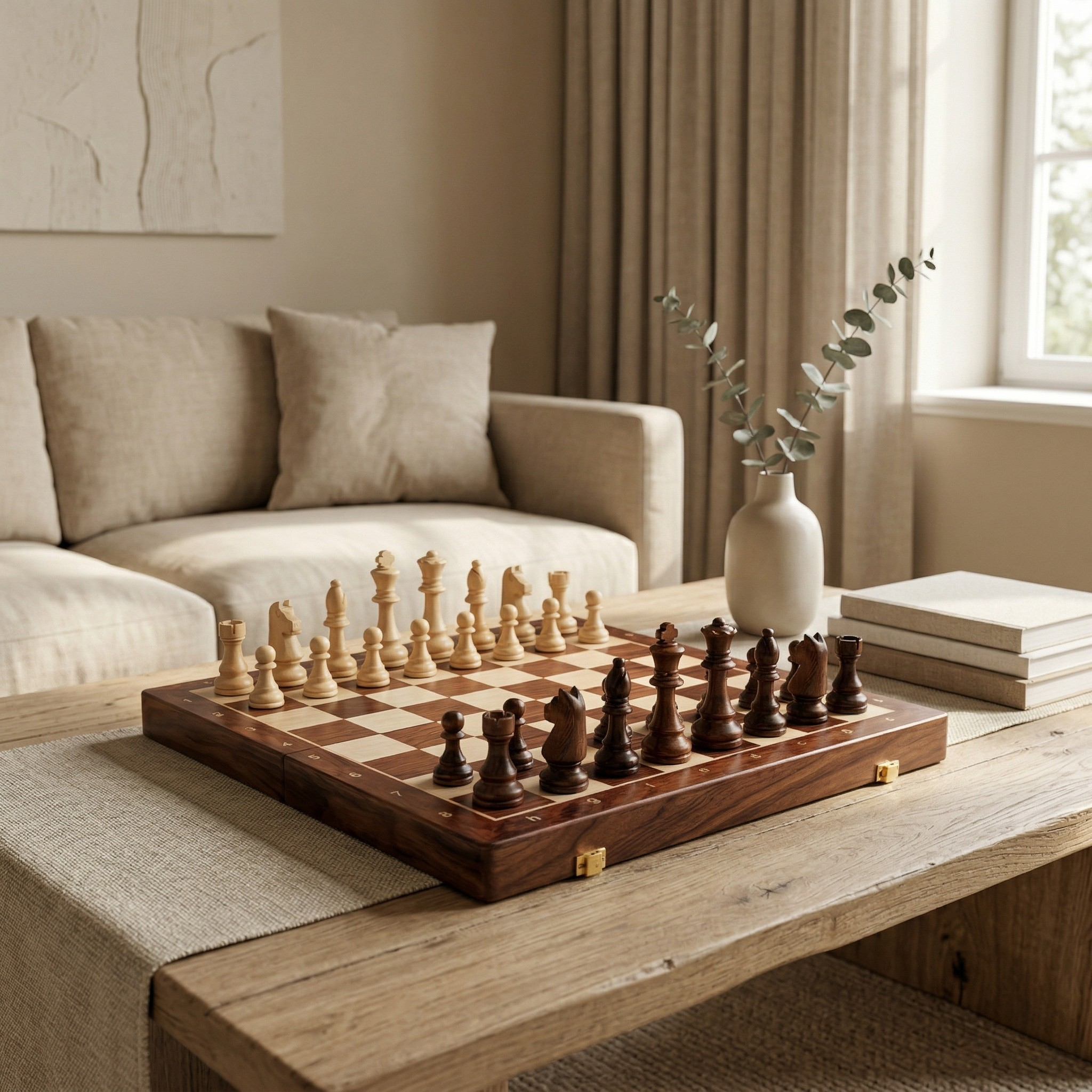Set d'Échecs en Bois de Noyer Artisanale Échiquier Premium avec Rangement Intégré