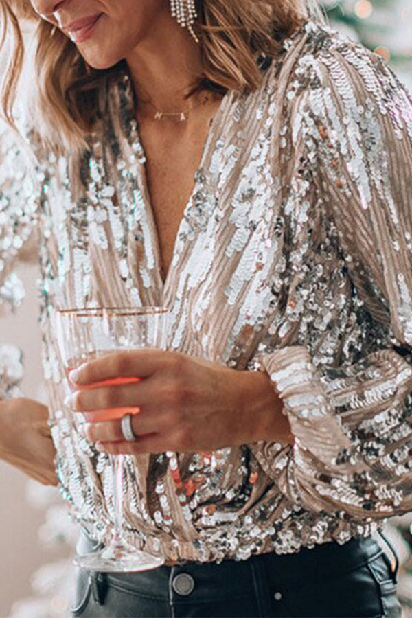 Blouse Chic Argent Femme - Élégance de Fête et Décontractée