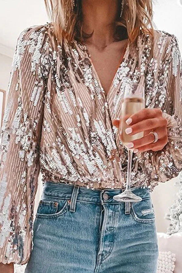 Blouse Chic Argent Femme - Élégance de Fête et Décontractée