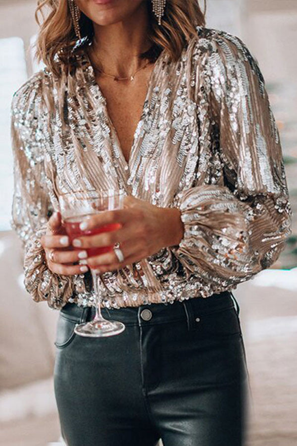 Blouse Chic Argent Femme - Élégance de Fête et Décontractée