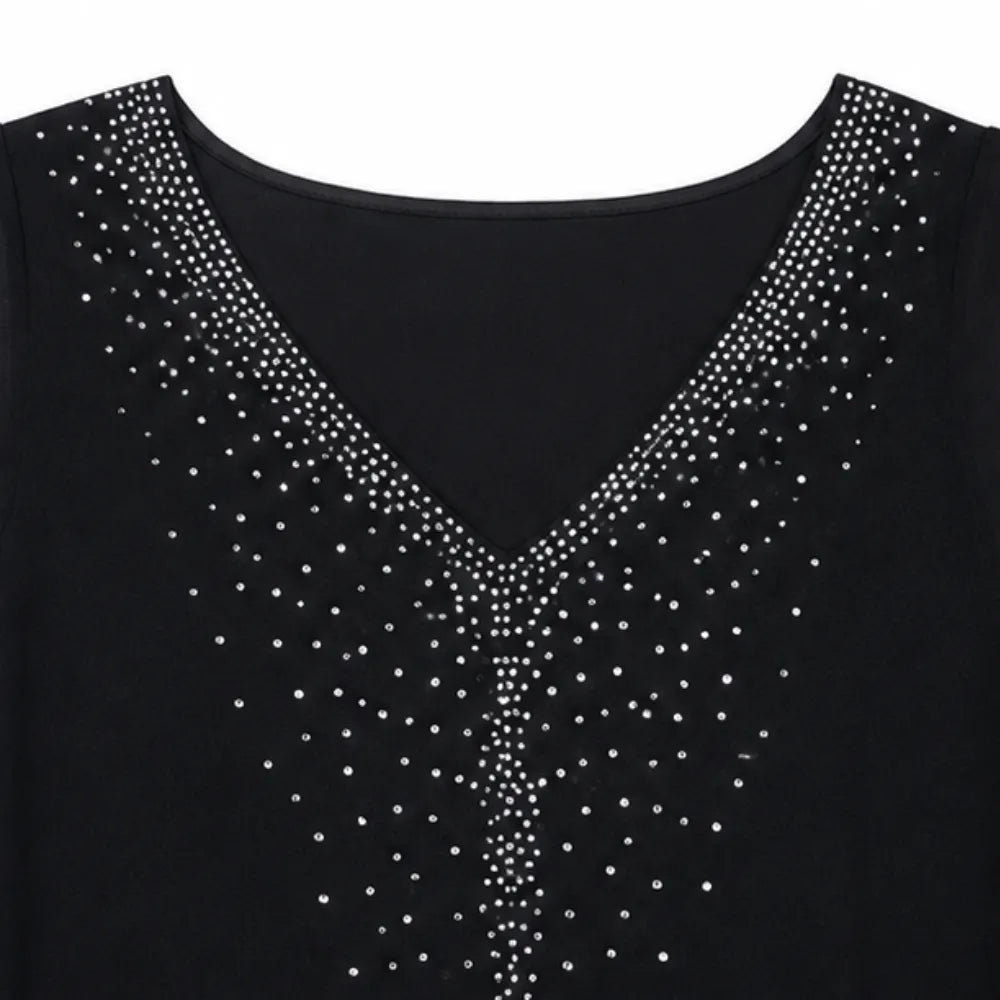 Velora – Robe Midi Chiffon avec Cape Look Strass V