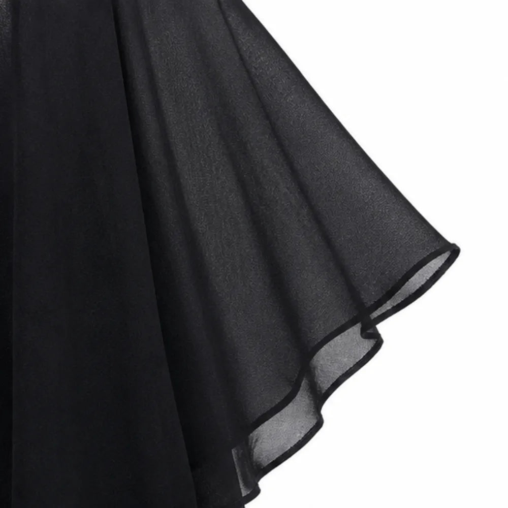 Velora – Robe Midi Chiffon avec Cape Look Strass V