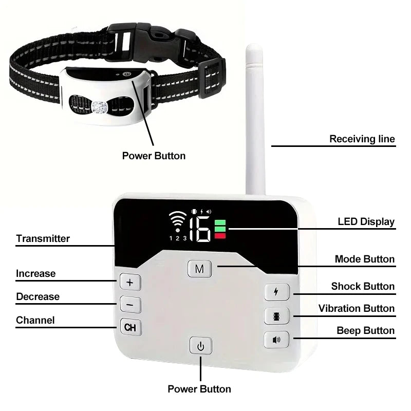 Clôture Sans Fil & Collier de Dressage 2-en-1 - Imperméable & Rechargeable