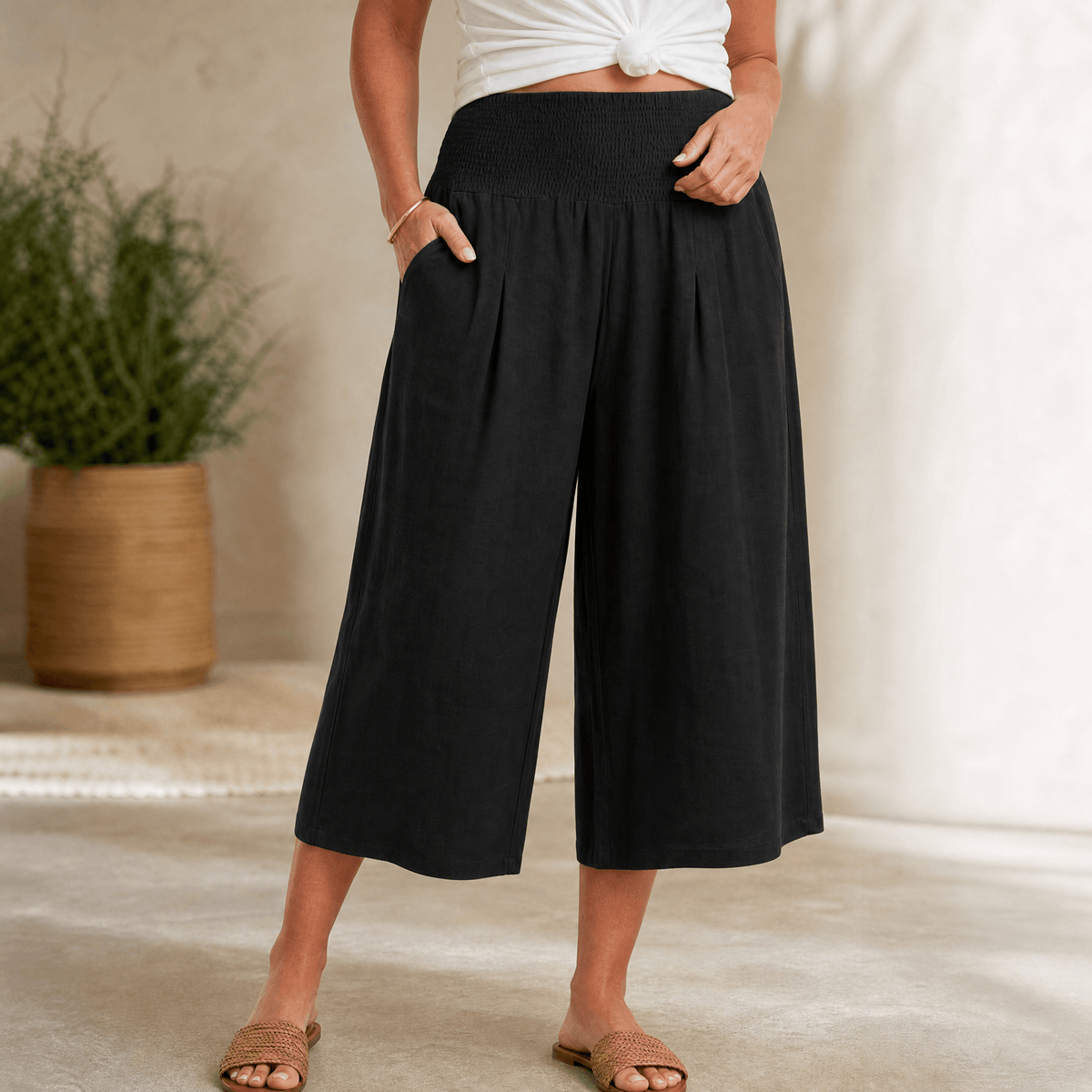 Coastella – Culottes à taille smockée pour femmes