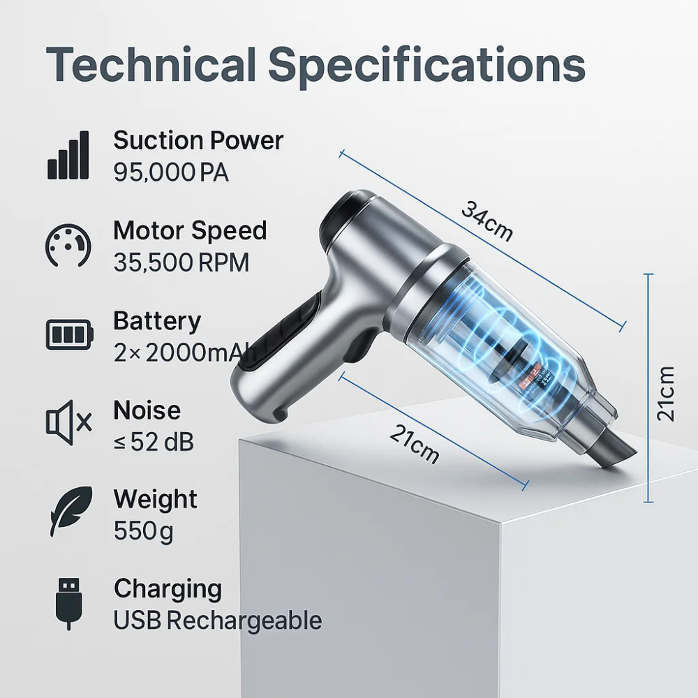 Aspirateur de Voiture Compact – Aspirateur Portable Sans Fil