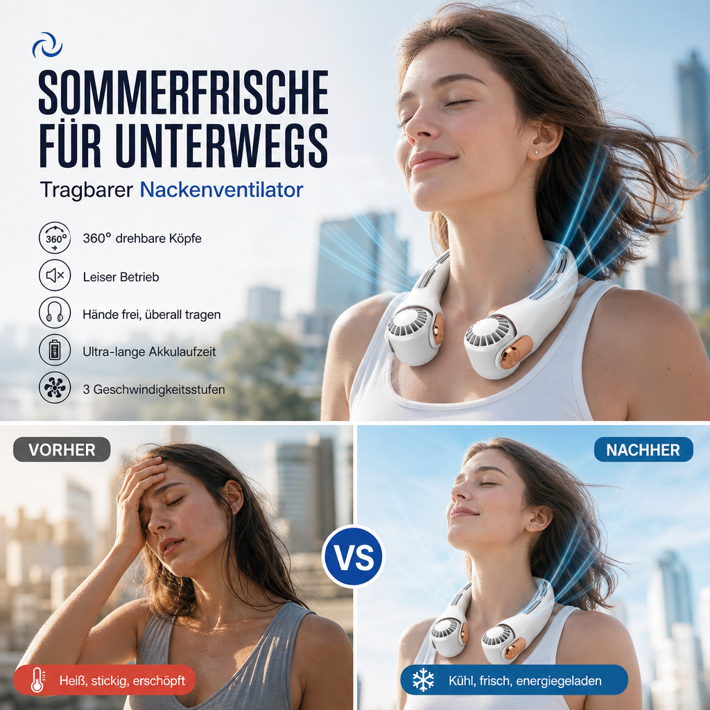 AirGo™ Ventilateur de Cou Premium – Refroidissement mains libres pour les déplacements