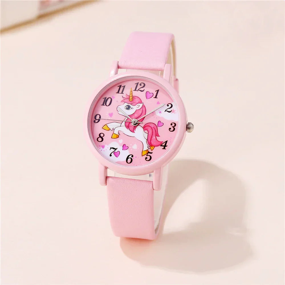 Montre Licorne pour Enfants avec Bracelet en Cuir PU - Cadran Facile à Lire