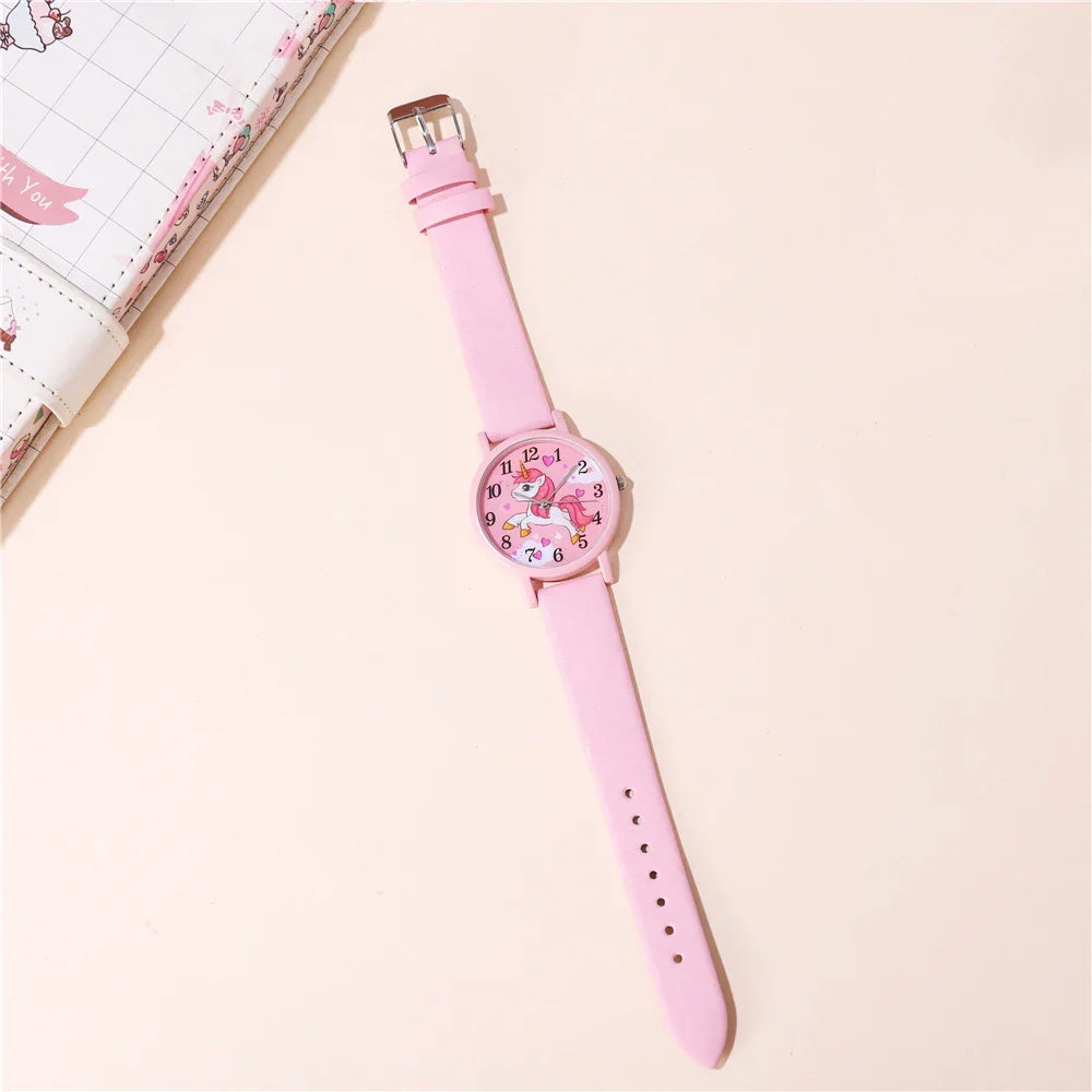 Montre Licorne pour Enfants avec Bracelet en Cuir PU - Cadran Facile à Lire