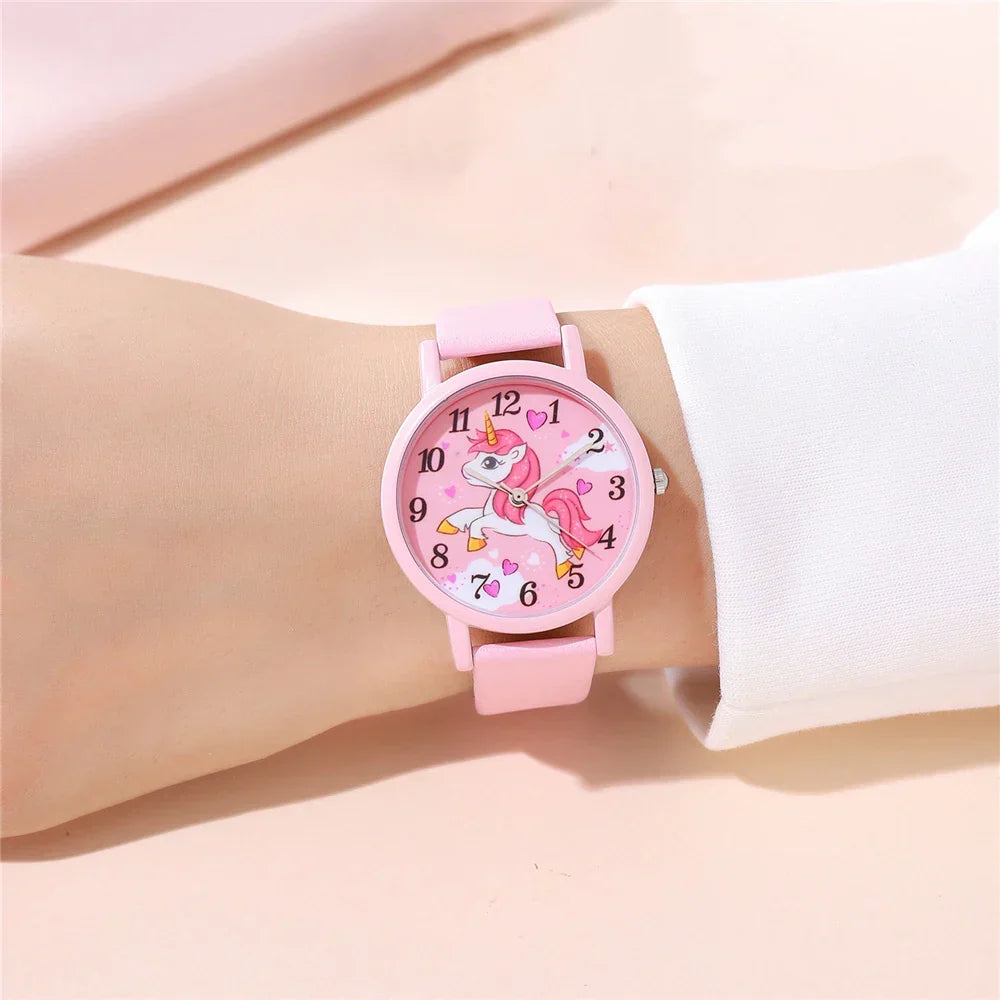 Montre Licorne pour Enfants avec Bracelet en Cuir PU - Cadran Facile à Lire
