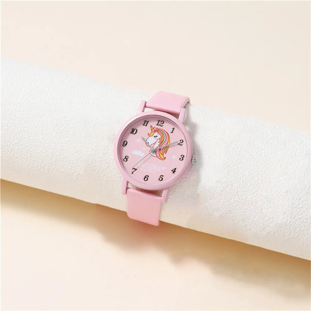 Montre Licorne pour Enfants avec Bracelet en Cuir PU - Cadran Facile à Lire