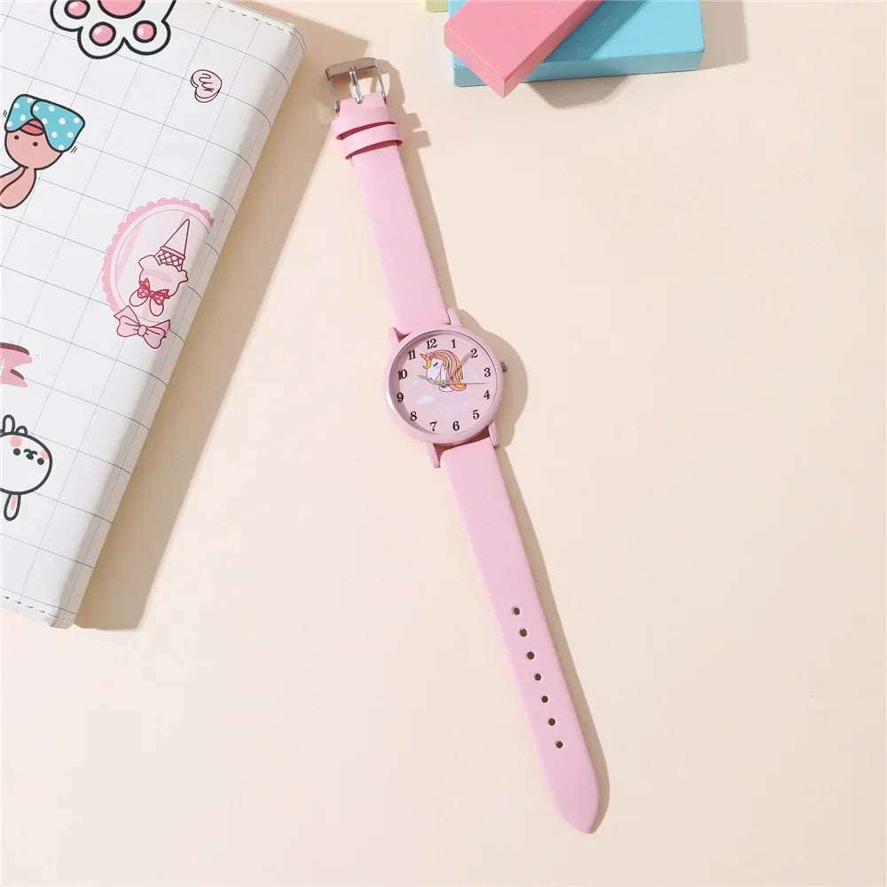 Montre Licorne pour Enfants avec Bracelet en Cuir PU - Cadran Facile à Lire