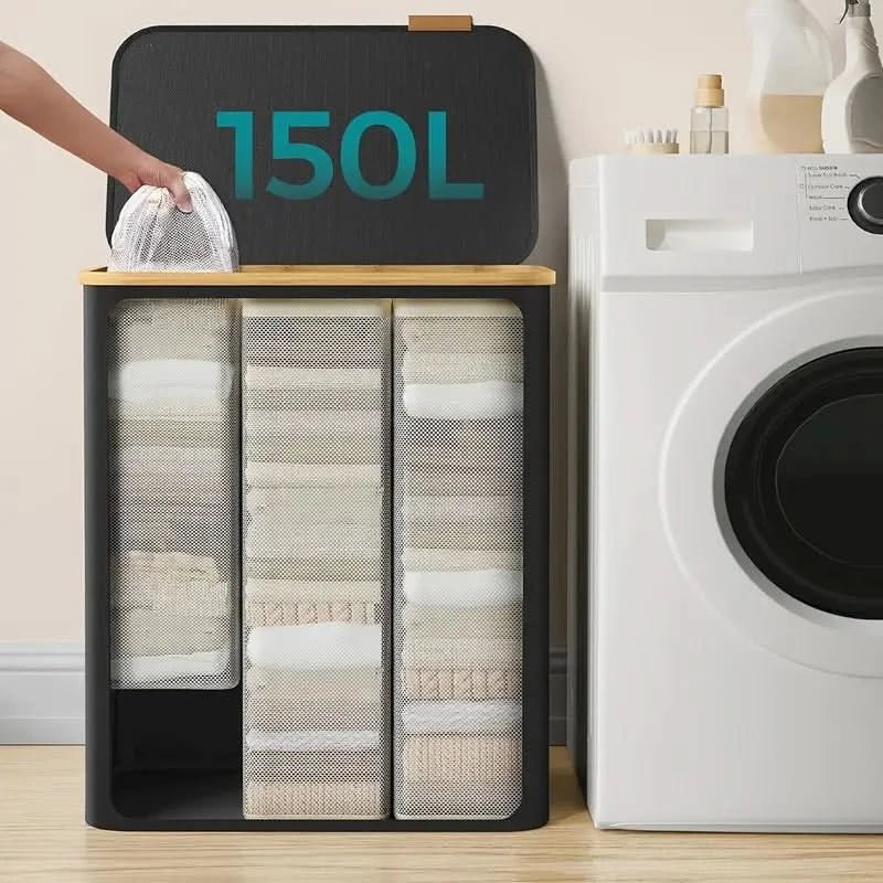 WäscheBegleiter - Panier à linge de 150L avec grande capacité