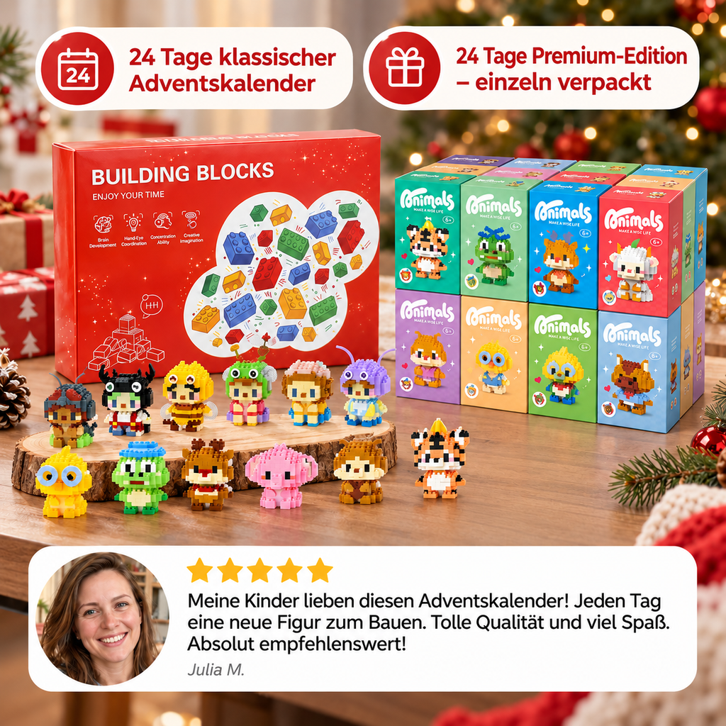 Calendrier de l'Avent Animaux en Blocs – 24 Jours de Figurines Adorables