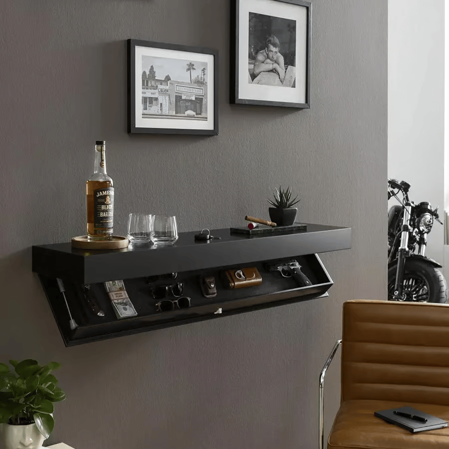 Étagère murale avec compartiment secret | Bois massif | Design flottant | Rangement caché