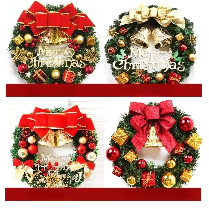 Couronne de Noël | Aiguilles de pin avec ornements de renne et bonhomme de neige | 30 cm
