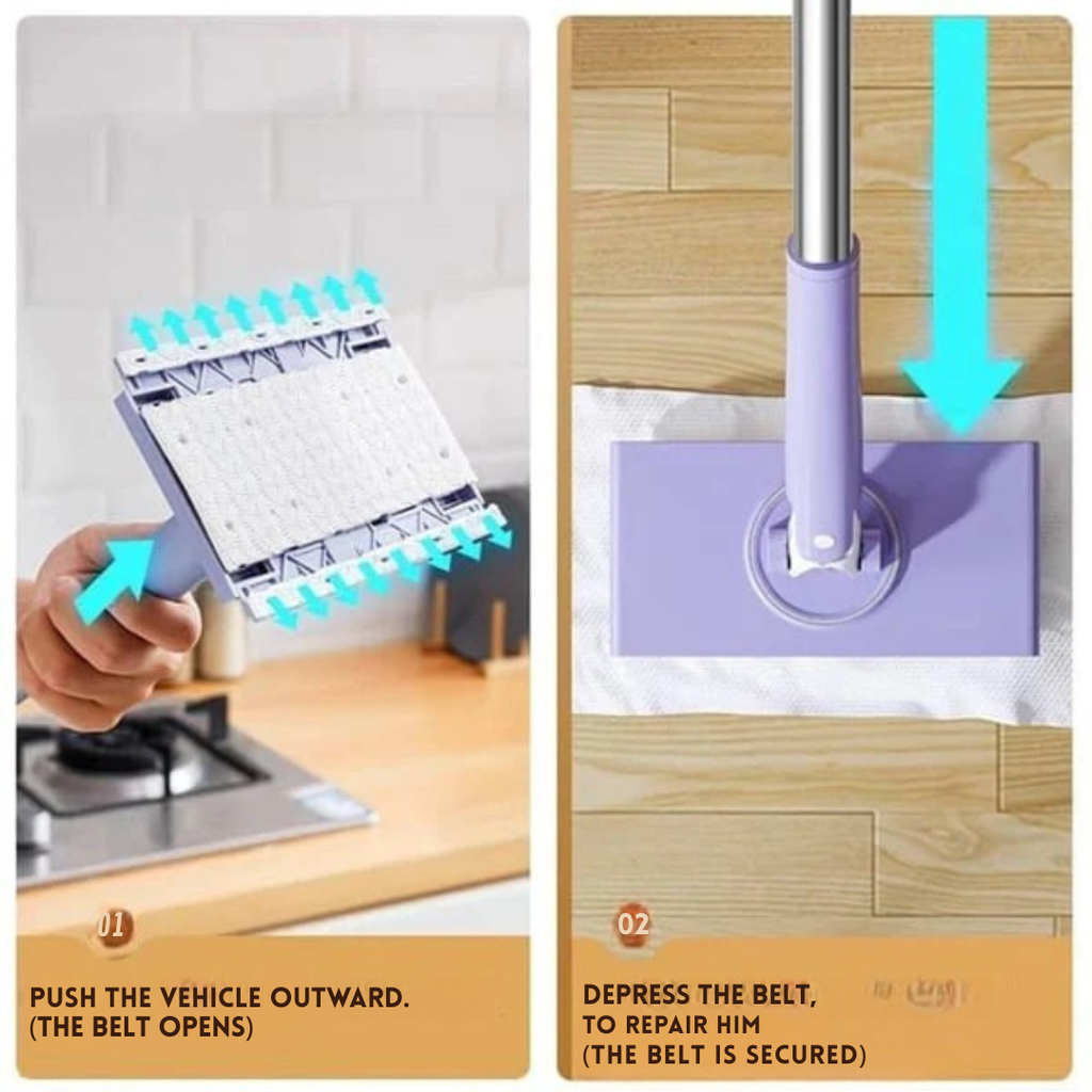 Nettoyant de Sol | Mop Plat avec Tête Rotative à 360° | Remplacement de Pad Sans Contact | MopMate