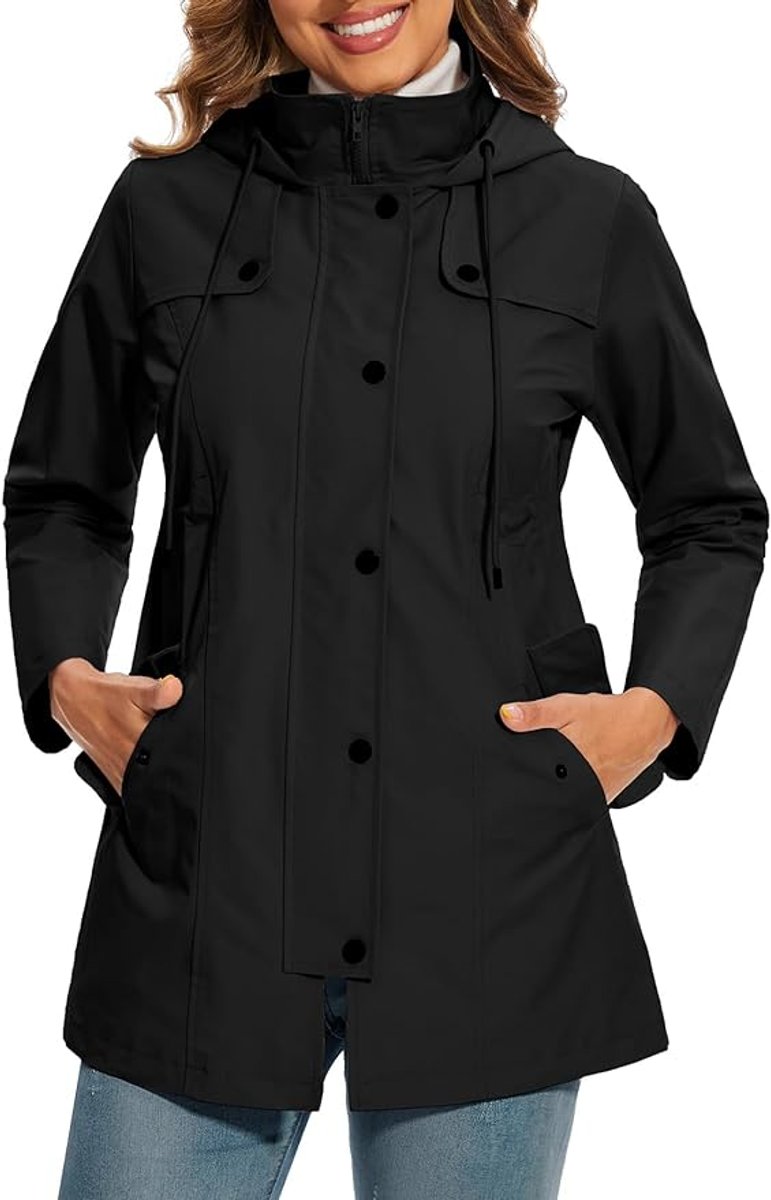 Veste de Pluie Femme avec Capuche – Imperméable avec Doublure en Fleece à Carreaux