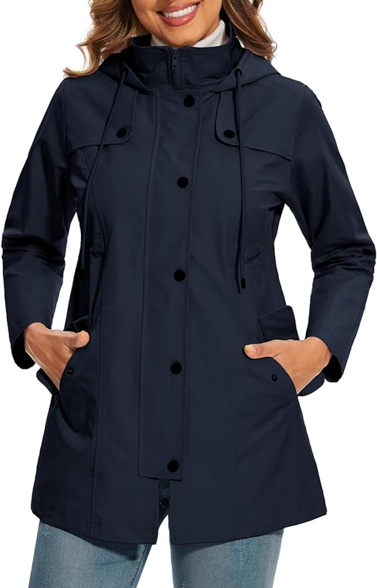 Veste de Pluie Femme avec Capuche – Imperméable avec Doublure en Fleece à Carreaux