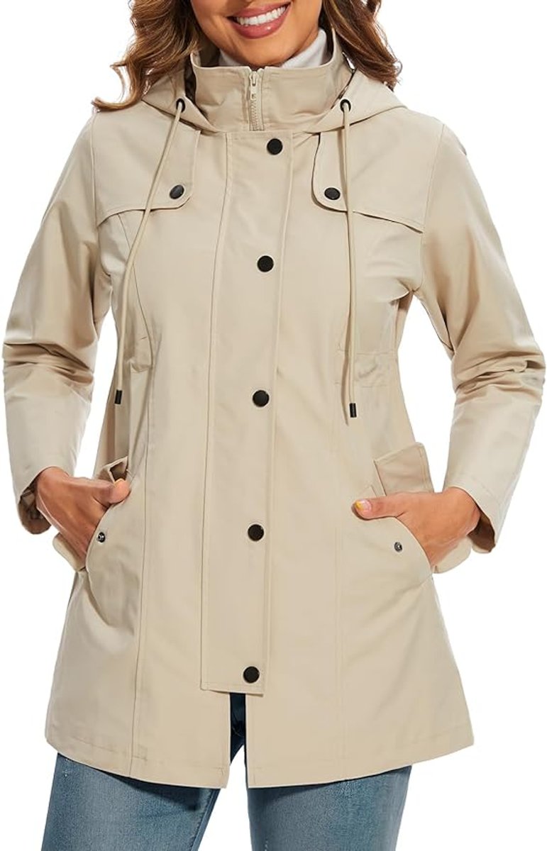 Veste de Pluie Femme avec Capuche – Imperméable avec Doublure en Fleece à Carreaux