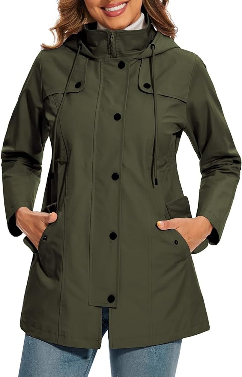Veste de Pluie Femme avec Capuche – Imperméable avec Doublure en Fleece à Carreaux