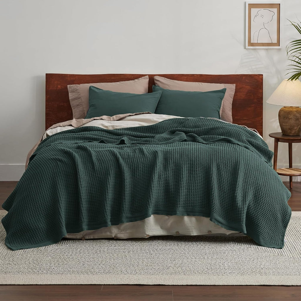 Havre Douillet | Couverture Queen 100% Coton avec Tissage Waffle Rafraîchissant | Douce et Respirante pour le Confort d'Été