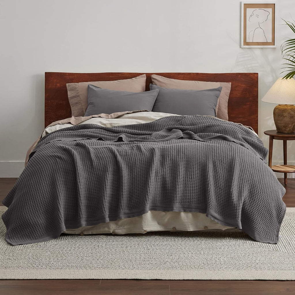 Havre Douillet | Couverture Queen 100% Coton avec Tissage Waffle Rafraîchissant | Douce et Respirante pour le Confort d'Été