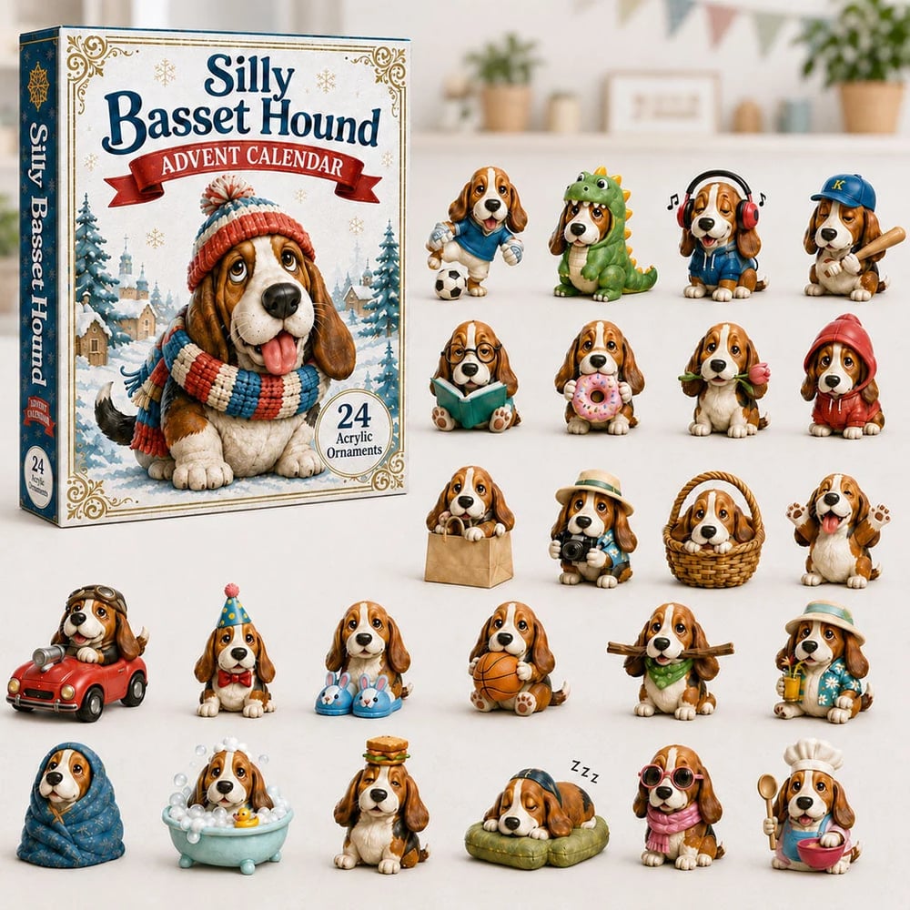 🔥🎁Calendrier de l'Avent Basset Hound Idiot 2026 - Compte à rebours festif de 24 jours