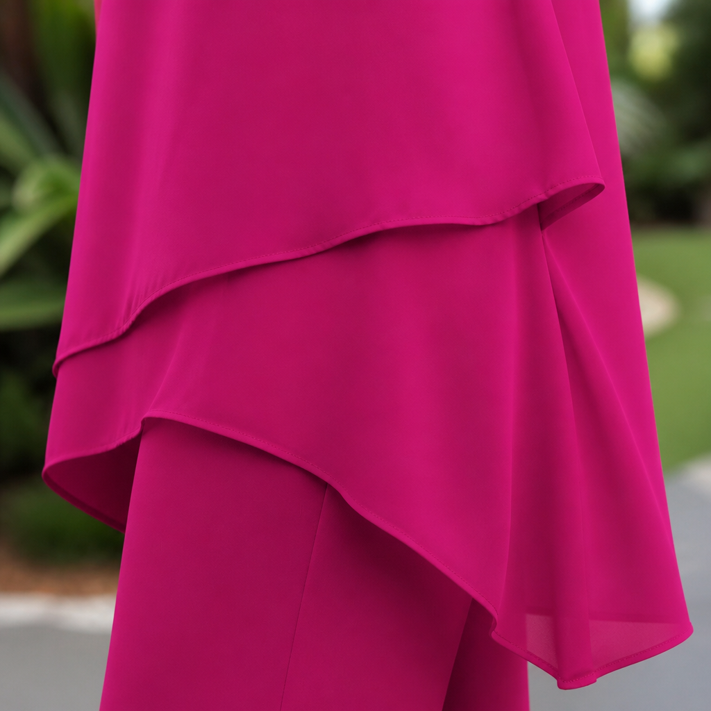SerenLuxe™ – Ensemble en Chiffon Élégant à Deux Pièces avec Haut Asymétrique à Couches
