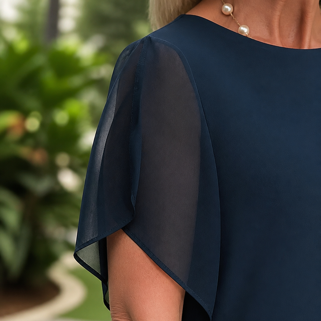 SerenLuxe™ – Ensemble en Chiffon Élégant à Deux Pièces avec Haut Asymétrique à Couches