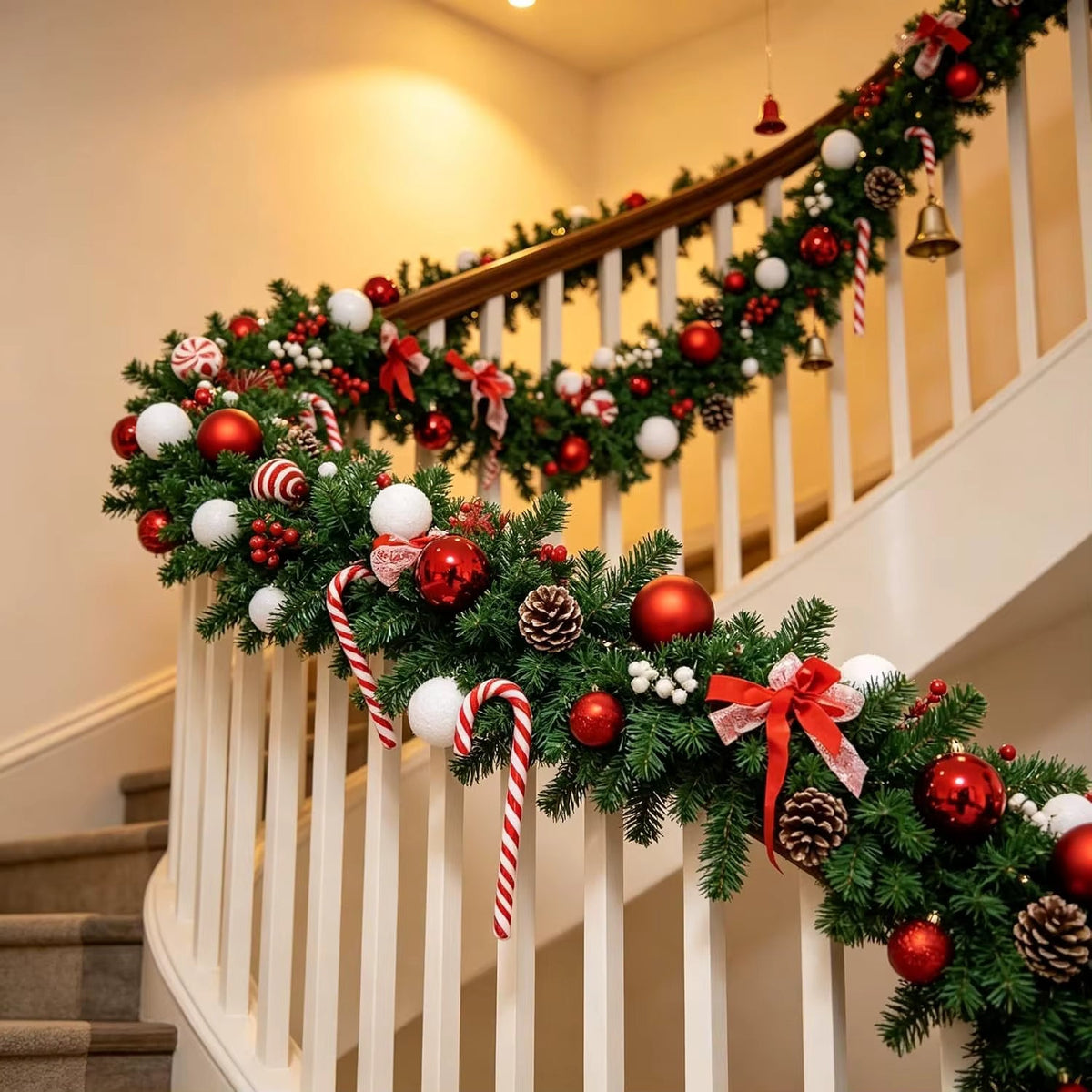 Guirlande de Noël Couvertes de Neige avec Cônes de Pin et Baies Rouges – Décoration de Noël Flexible