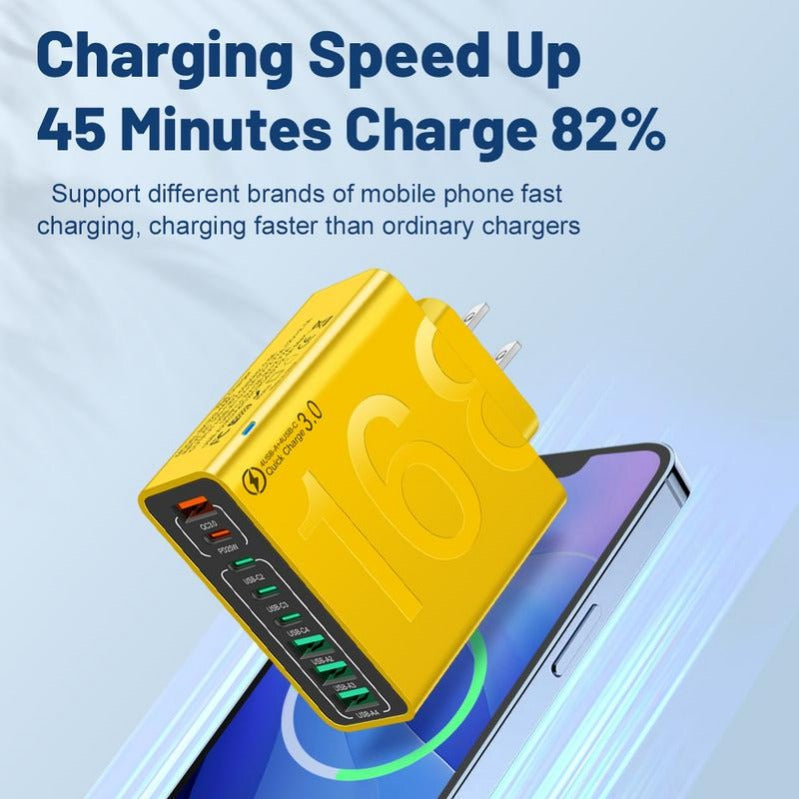 Chargeur rapide USB GaN 168W Hub d'alimentation 8 ports pour USB-C&A